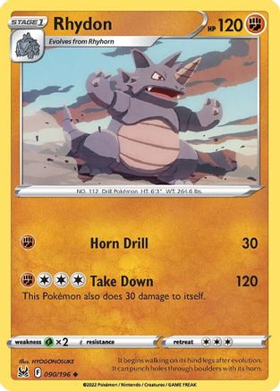 Rhydon 090/196 - Reverse Holofoil Lost Origin
