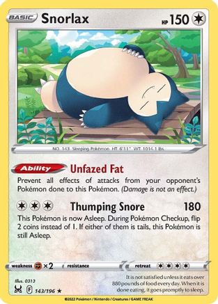 Snorlax 143/196 - Reverse Holofoil Lost Origin