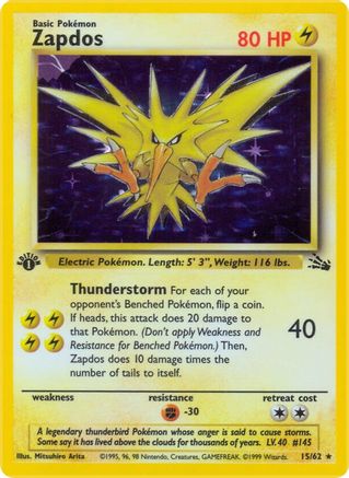 Zapdos 015/62 - 1st Edition Holofoil Fossil