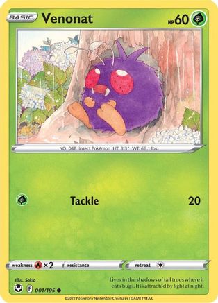 Venonat 001/195 - Reverse Holofoil Silver Tempest