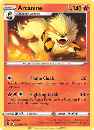 Arcanine 020/195 - Reverse Holofoil Silver Tempest