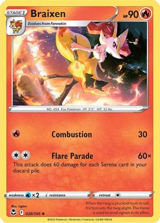 Braixen 026/195 - Reverse Holofoil Silver Tempest