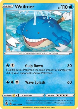 Wailmer 037/195 - Reverse Holofoil Silver Tempest
