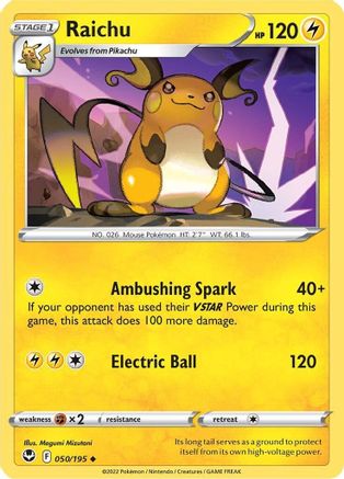 Raichu 050/195 - Reverse Holofoil Silver Tempest