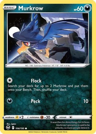 Murkrow 106/195 - Reverse Holofoil Silver Tempest