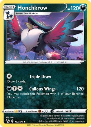 Honchkrow 107/195 - Reverse Holofoil Silver Tempest
