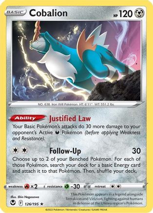 Cobalion 126/195 - Reverse Holofoil Silver Tempest