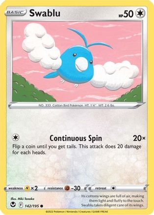 Swablu 142/195 - Reverse Holofoil Silver Tempest