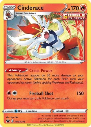 Cinderace SWSH278  - Holofoil SWSH Sword & Shield Promo Cards