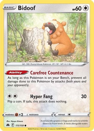 Bidoof 111/159  Crown Zenith