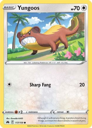 Yungoos 117/159  - Reverse Holofoil Crown Zenith