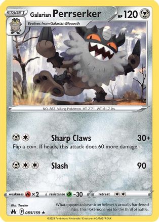 Galarian Perrserker 085/159  - Reverse Holofoil Crown Zenith