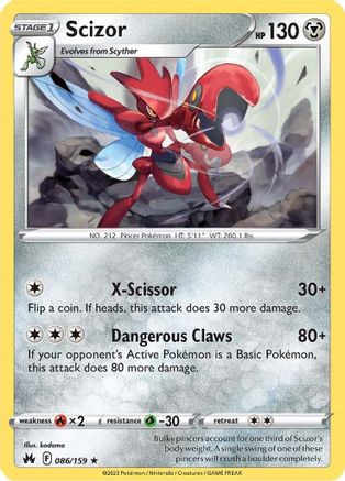 Scizor 086/159  - Reverse Holofoil Crown Zenith