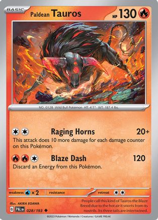 Paldean Tauros 028/193  - Reverse Holofoil SV02 Paldea Evolved