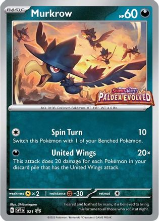 Murkrow (Prerelease) 021  - Holofoil SV Scarlet & Violet Promo Cards