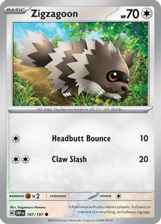Zigzagoon 167/197 - Reverse Holofoil Obsidian Flames