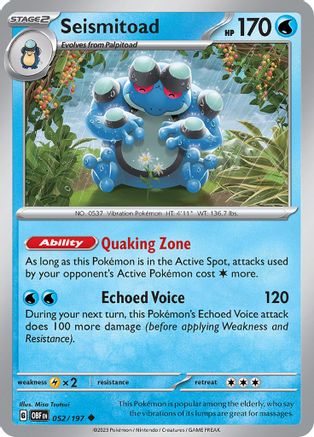 Seismitoad 052/197 - Reverse Holofoil Obsidian Flames