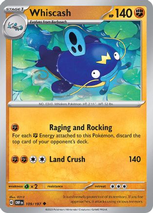 Whiscash 109/197 - Reverse Holofoil Obsidian Flames
