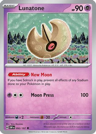 Lunatone 092/197 - Reverse Holofoil Obsidian Flames