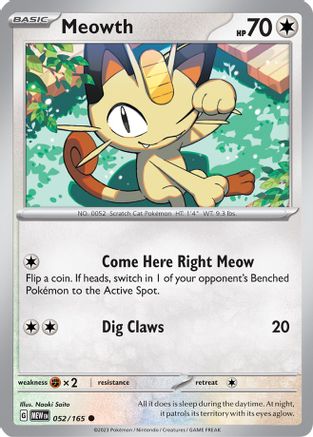 Meowth 052/165 - Reverse Holofoil Scarlet & Violet 151 - Common