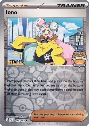 Iono (Regional Championships) [Staff] 185/193  - Reverse Holofoil League & Championship Cards