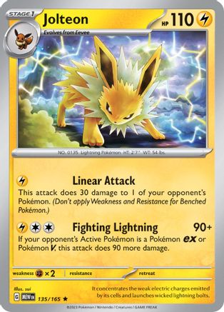 Jolteon 135/165 - Reverse Holofoil Scarlet & Violet 151 - Rare
