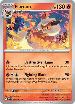Flareon 136/165 - Reverse Holofoil Scarlet & Violet 151 - Rare