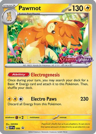 Pawmot (Prerelease) [Staff] 006  - Holofoil SV Scarlet & Violet Promo Cards