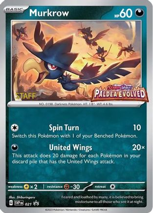 Murkrow (Prerelease) [Staff] 021  - Holofoil SV Scarlet & Violet Promo Cards
