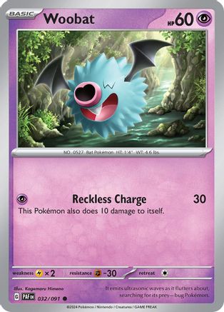 Woobat 032/091 - Reverse Holofoil Paldean Fates