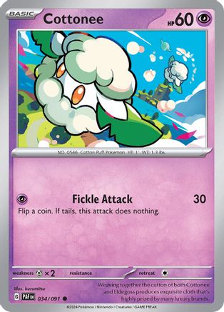 Cottonee 034/091 - Reverse Holofoil Paldean Fates