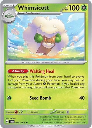 Whimsicott 015/162 - Reverse Holofoil Temporal Forces