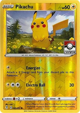 Pikachu (Pokemon League) 049/203  - Reverse Holofoil League & Championship Cards