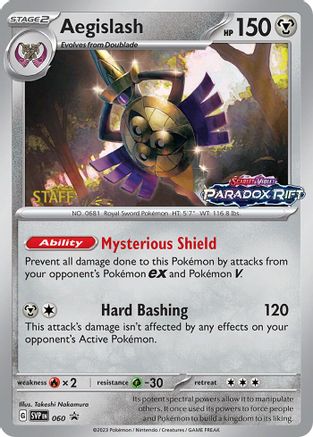 Aegislash (Prerelease) [Staff] 060  - Holofoil SV Scarlet & Violet Promo Cards