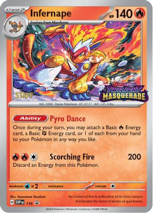 Infernape (Prerelease) [Staff] 116  - Holofoil SV Scarlet & Violet Promo Cards