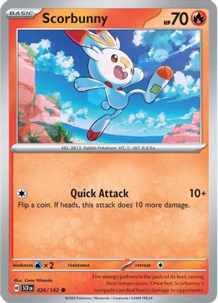 Scorbunny 026/142 - Reverse Holofoil Stellar Crown - Common