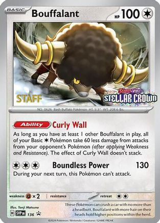 Bouffalant (Prerelease) [Staff] 136  - Reverse Holofoil SV Scarlet & Violet Promo Cards