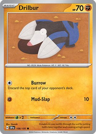 Drilbur 108/191 - Reverse Holofoil Surging Sparks - Common