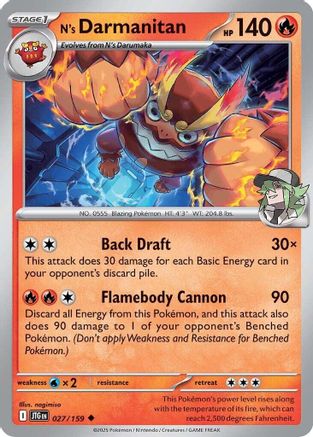 N's Darmanitan 027/159 - Reverse Holofoil Journey Together - Uncommon