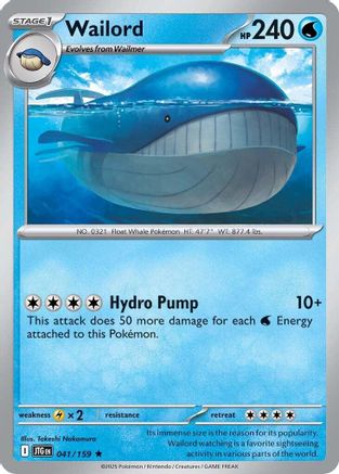Wailord 041/159 - Reverse Holofoil Journey Together - Rare