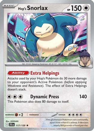 Hop's Snorlax 117/159 - Reverse Holofoil Journey Together - Rare
