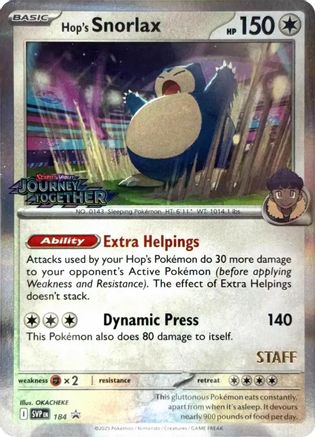 Hop's Snorlax (Prerelease) [Staff] 184  - Holofoil SV Scarlet & Violet Promo Cards