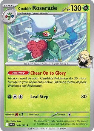 Cynthia's Roserade 008/182 - Reverse Holofoil Destined Rivals - Rare