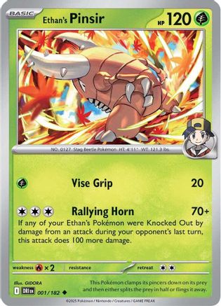 Ethan's Pinsir 001/182 - Reverse Holofoil Destined Rivals - Uncommon