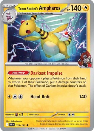 Team Rocket's Ampharos 074/182 - Reverse Holofoil Destined Rivals - Uncommon