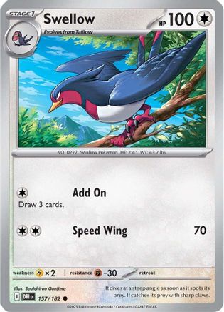 Swellow 157/182 - Reverse Holofoil Destined Rivals - Common