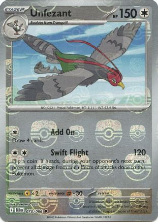 Unfezant (Master Ball Pattern) 073/086  - Holofoil SV Black Bolt