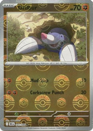 Drilbur (Poke Ball Pattern) 045/086  - Holofoil SV Black Bolt