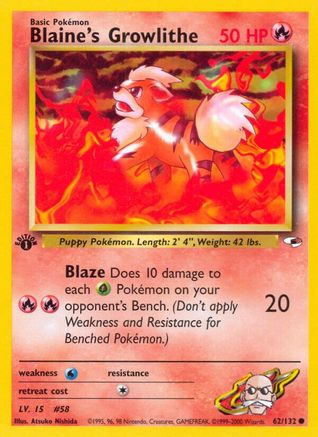 Blaine's Growlithe 062/132 - 1st Edition Gym Heroes