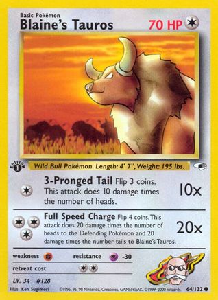 Blaine's Tauros 064/132 - 1st Edition Gym Heroes